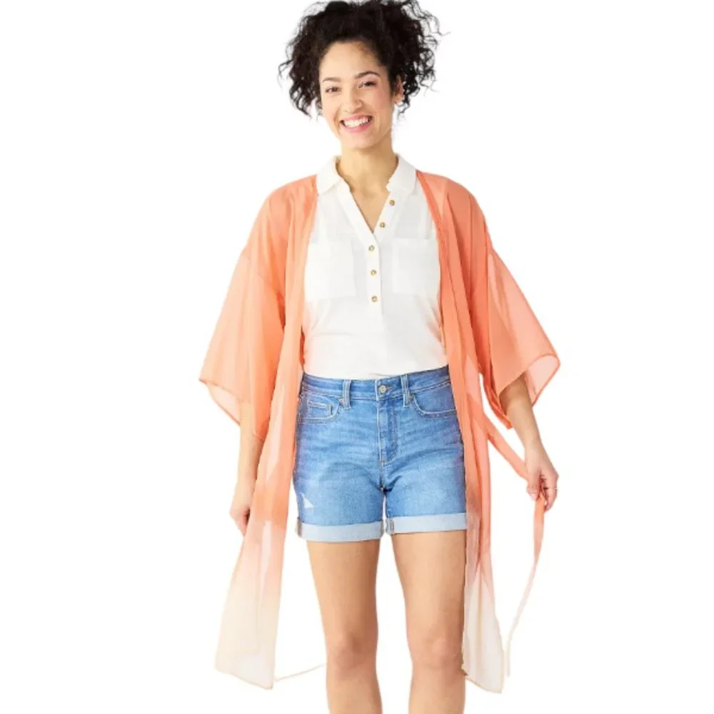 NWT SONOMA OMBRE' BELTED KIMONO (OS / CORAL)